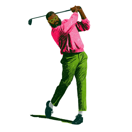 Golfer in a pink top finishing a swing